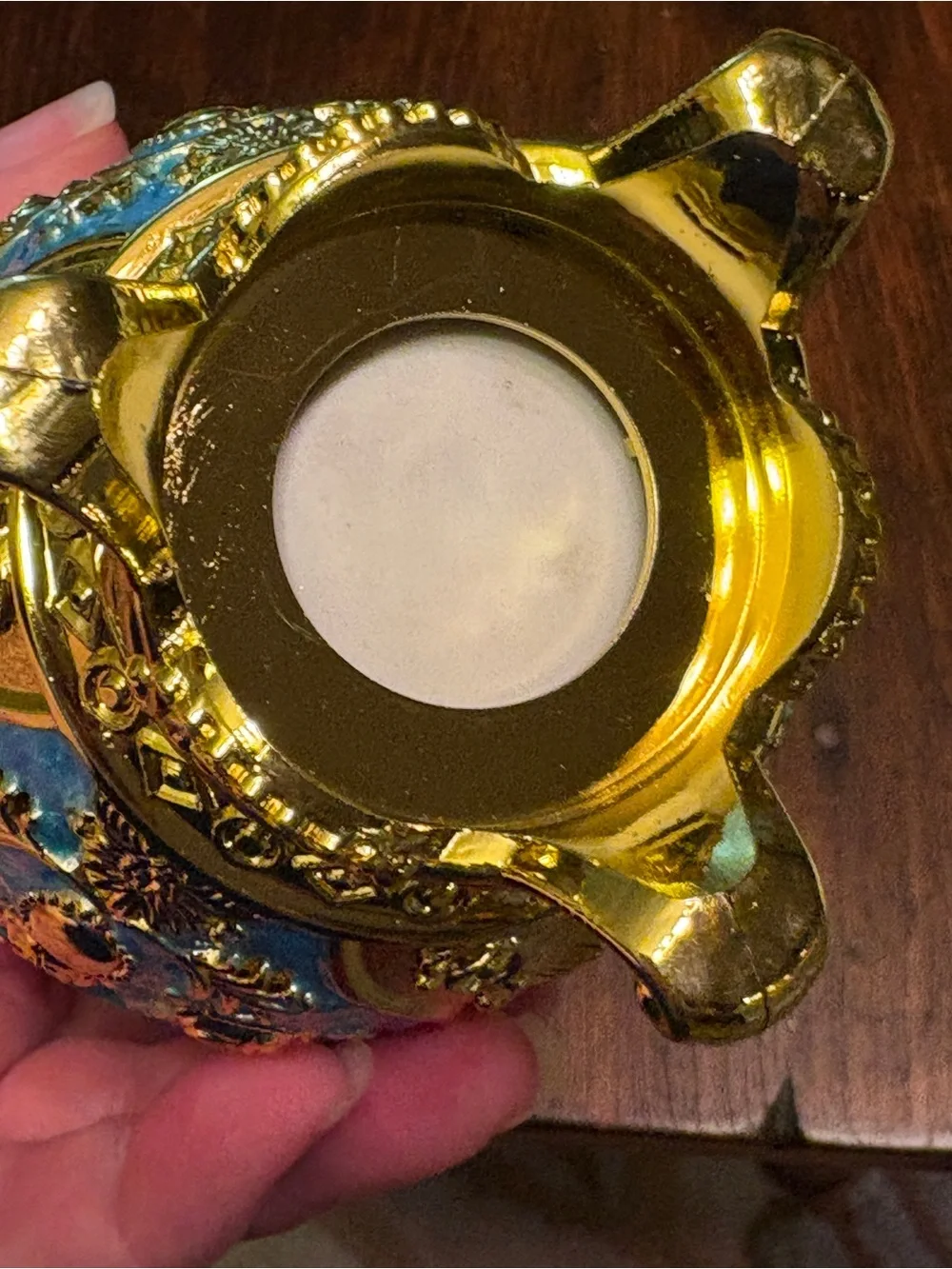 Ornate Blue and Gold Decorative Accent Jar/Egg - Elegant Home Accent